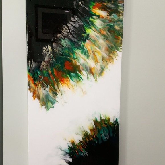 Hand Crafted Dueling Suns Painting Acrylic Fluid Art Resin - Picture 1 of 8